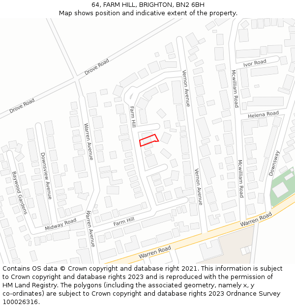 64, FARM HILL, BRIGHTON, BN2 6BH: Location map and indicative extent of plot