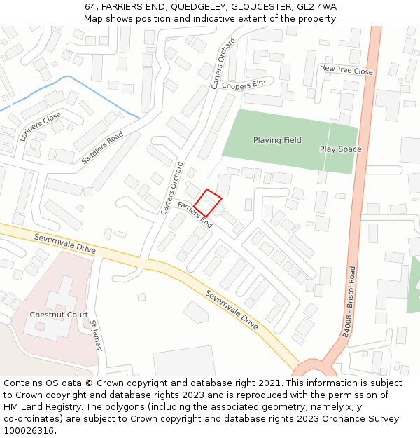 64, FARRIERS END, QUEDGELEY, GLOUCESTER, GL2 4WA: Location map and indicative extent of plot