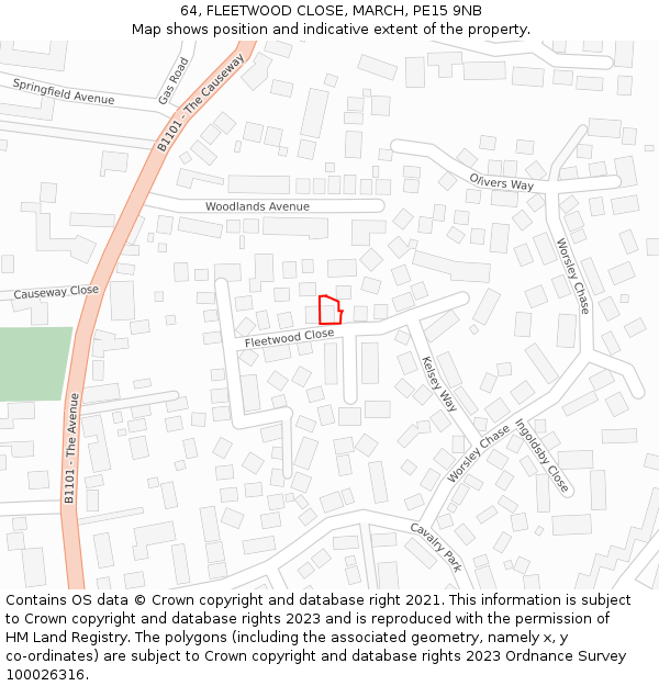 64, FLEETWOOD CLOSE, MARCH, PE15 9NB: Location map and indicative extent of plot