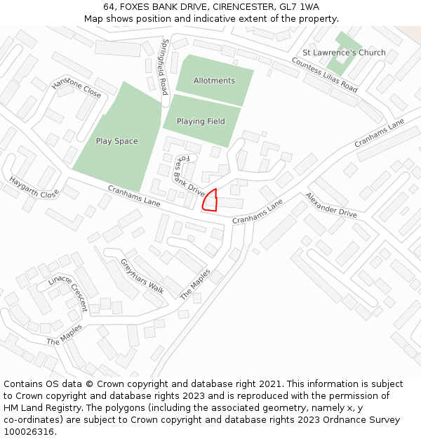 64, FOXES BANK DRIVE, CIRENCESTER, GL7 1WA: Location map and indicative extent of plot
