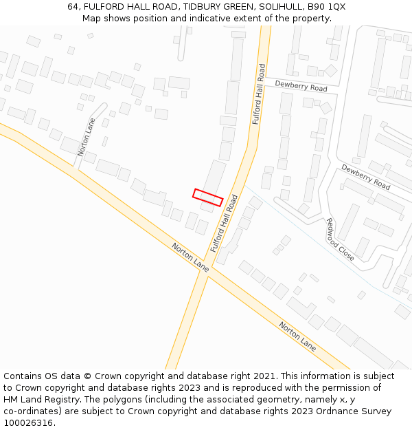 64, FULFORD HALL ROAD, TIDBURY GREEN, SOLIHULL, B90 1QX: Location map and indicative extent of plot