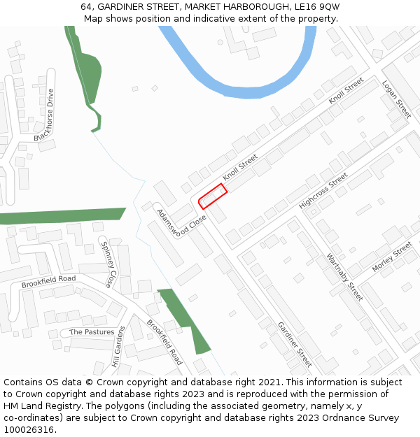 64, GARDINER STREET, MARKET HARBOROUGH, LE16 9QW: Location map and indicative extent of plot