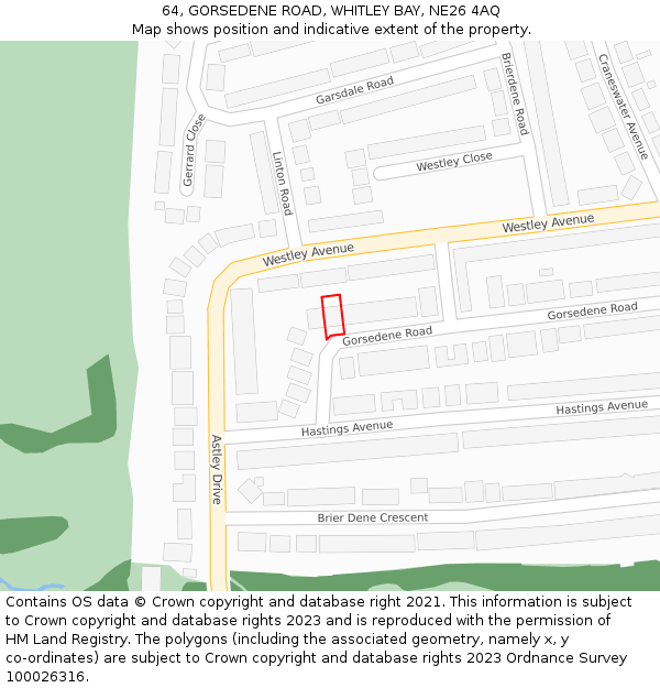 64, GORSEDENE ROAD, WHITLEY BAY, NE26 4AQ: Location map and indicative extent of plot