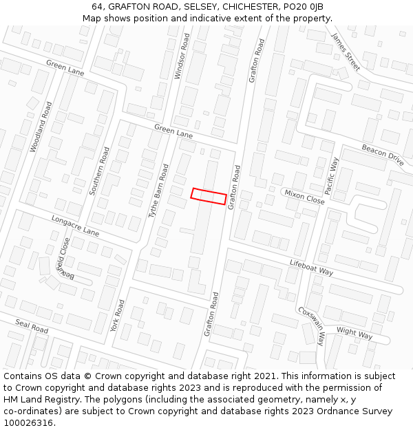 64, GRAFTON ROAD, SELSEY, CHICHESTER, PO20 0JB: Location map and indicative extent of plot