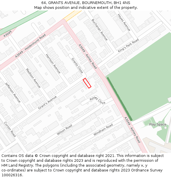 64, GRANTS AVENUE, BOURNEMOUTH, BH1 4NS: Location map and indicative extent of plot