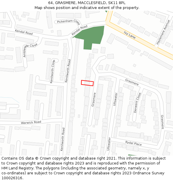 64, GRASMERE, MACCLESFIELD, SK11 8PL: Location map and indicative extent of plot