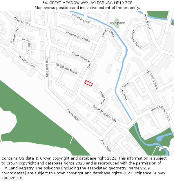 64, GREAT MEADOW WAY, AYLESBURY, HP19 7GE: Location map and indicative extent of plot