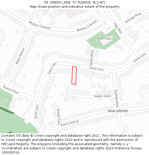 64, GREEN LANE, ST ALBANS, AL3 6EY: Location map and indicative extent of plot