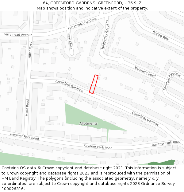 64, GREENFORD GARDENS, GREENFORD, UB6 9LZ: Location map and indicative extent of plot
