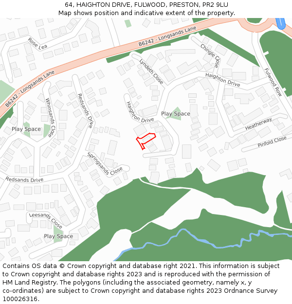 64, HAIGHTON DRIVE, FULWOOD, PRESTON, PR2 9LU: Location map and indicative extent of plot