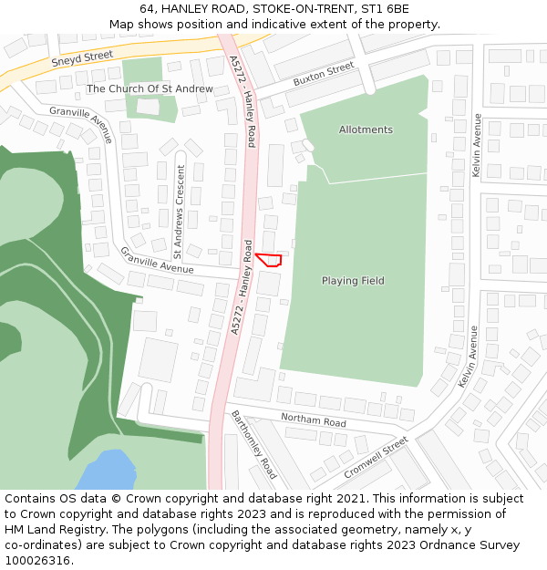 64, HANLEY ROAD, STOKE-ON-TRENT, ST1 6BE: Location map and indicative extent of plot