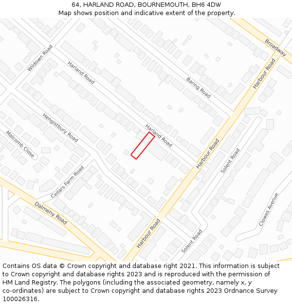 64, HARLAND ROAD, BOURNEMOUTH, BH6 4DW: Location map and indicative extent of plot