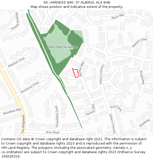 64, HARNESS WAY, ST ALBANS, AL4 9HB: Location map and indicative extent of plot