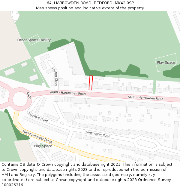 64, HARROWDEN ROAD, BEDFORD, MK42 0SP: Location map and indicative extent of plot