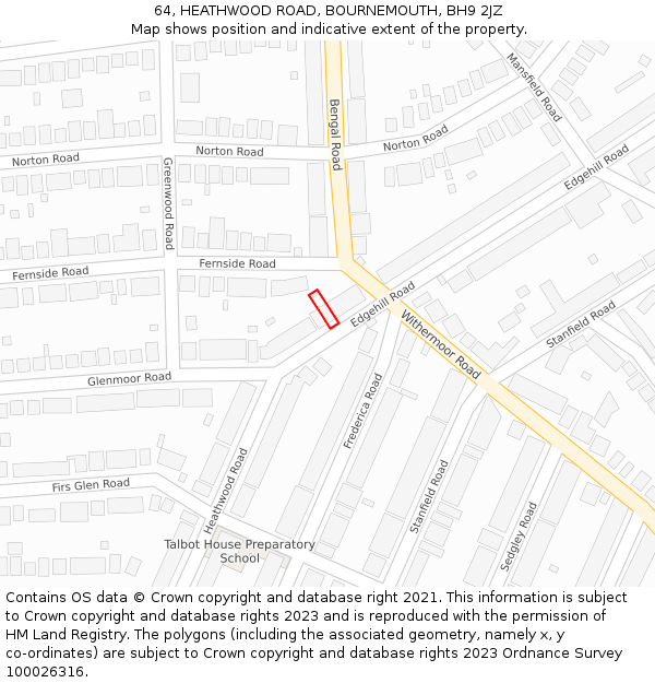 64, HEATHWOOD ROAD, BOURNEMOUTH, BH9 2JZ: Location map and indicative extent of plot