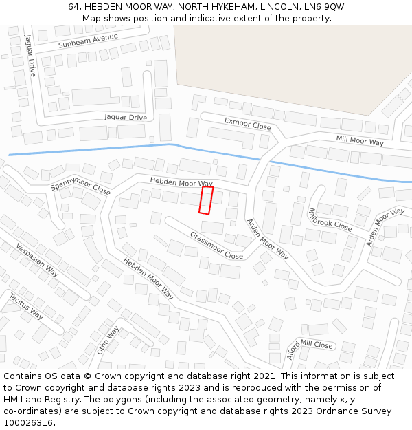 64, HEBDEN MOOR WAY, NORTH HYKEHAM, LINCOLN, LN6 9QW: Location map and indicative extent of plot