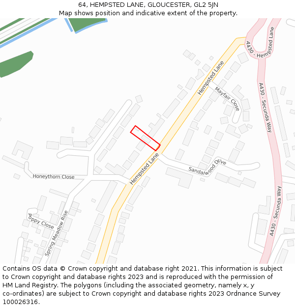 64, HEMPSTED LANE, GLOUCESTER, GL2 5JN: Location map and indicative extent of plot