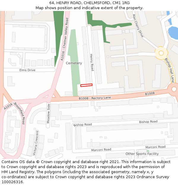 64, HENRY ROAD, CHELMSFORD, CM1 1RG: Location map and indicative extent of plot