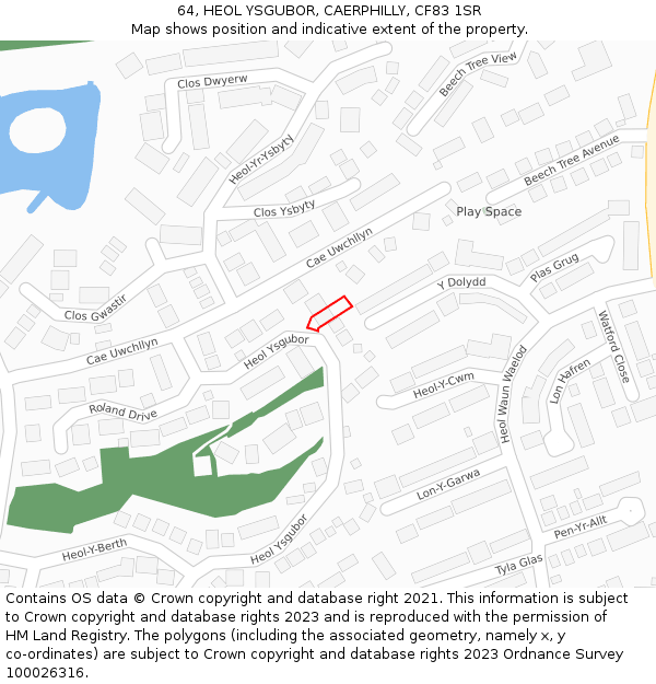64, HEOL YSGUBOR, CAERPHILLY, CF83 1SR: Location map and indicative extent of plot