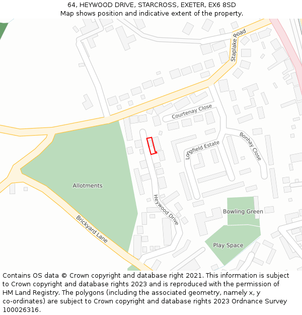 64, HEYWOOD DRIVE, STARCROSS, EXETER, EX6 8SD: Location map and indicative extent of plot