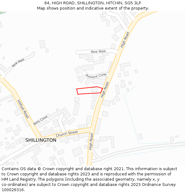 64, HIGH ROAD, SHILLINGTON, HITCHIN, SG5 3LP: Location map and indicative extent of plot