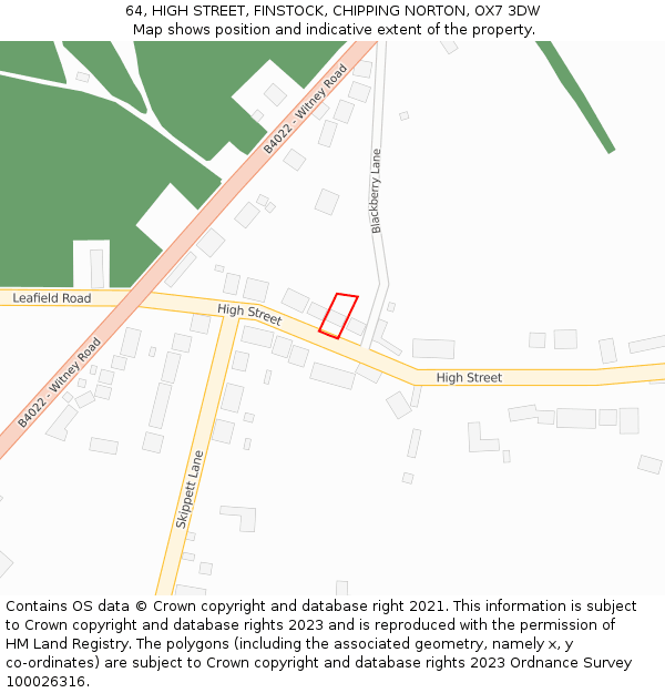64, HIGH STREET, FINSTOCK, CHIPPING NORTON, OX7 3DW: Location map and indicative extent of plot