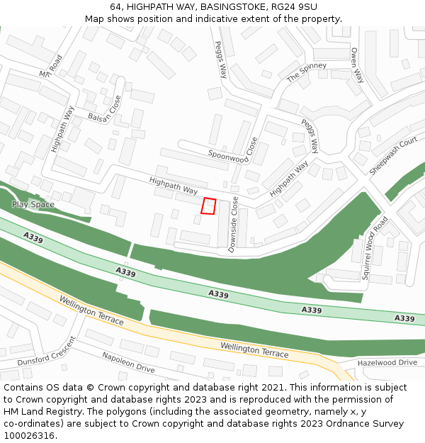 64, HIGHPATH WAY, BASINGSTOKE, RG24 9SU: Location map and indicative extent of plot