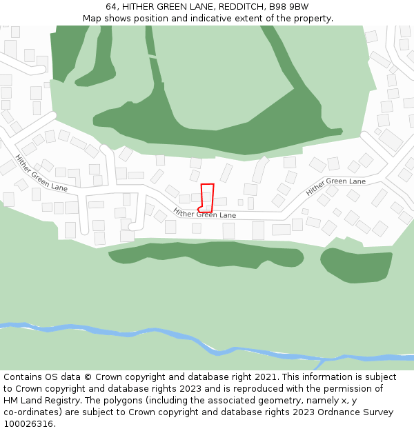 64, HITHER GREEN LANE, REDDITCH, B98 9BW: Location map and indicative extent of plot