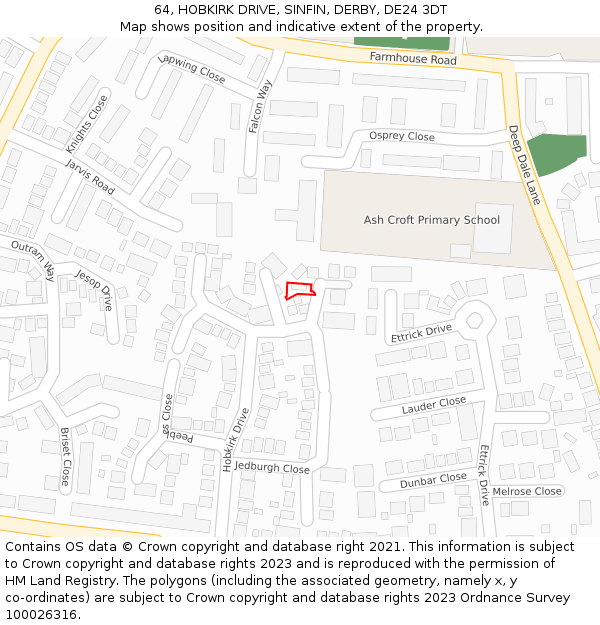 64, HOBKIRK DRIVE, SINFIN, DERBY, DE24 3DT: Location map and indicative extent of plot