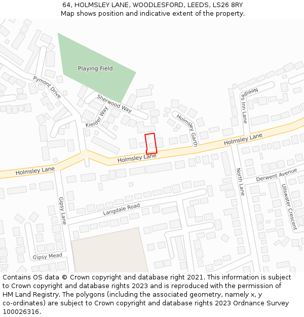 64, HOLMSLEY LANE, WOODLESFORD, LEEDS, LS26 8RY: Location map and indicative extent of plot
