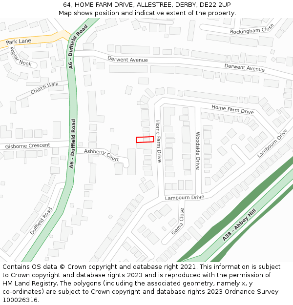 64, HOME FARM DRIVE, ALLESTREE, DERBY, DE22 2UP: Location map and indicative extent of plot