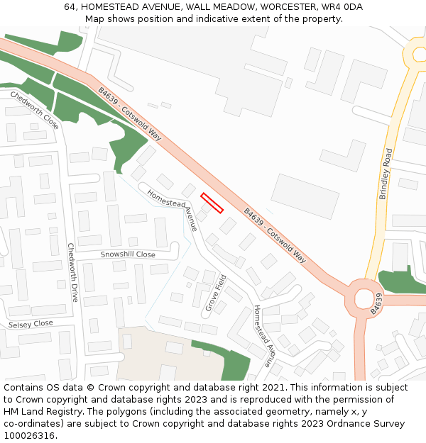 64, HOMESTEAD AVENUE, WALL MEADOW, WORCESTER, WR4 0DA: Location map and indicative extent of plot