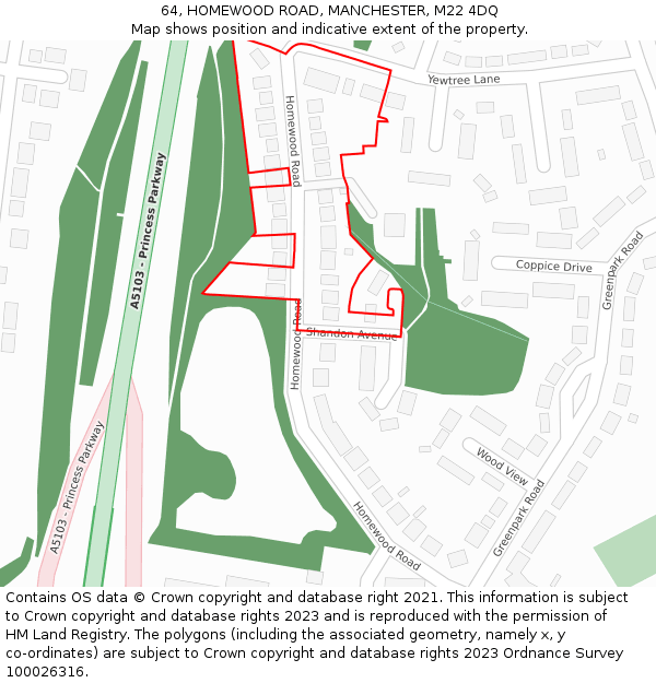 64, HOMEWOOD ROAD, MANCHESTER, M22 4DQ: Location map and indicative extent of plot
