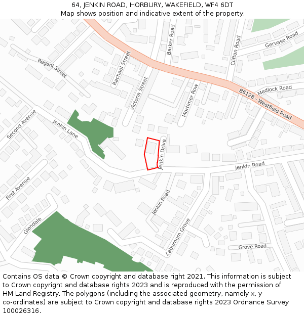 64, JENKIN ROAD, HORBURY, WAKEFIELD, WF4 6DT: Location map and indicative extent of plot