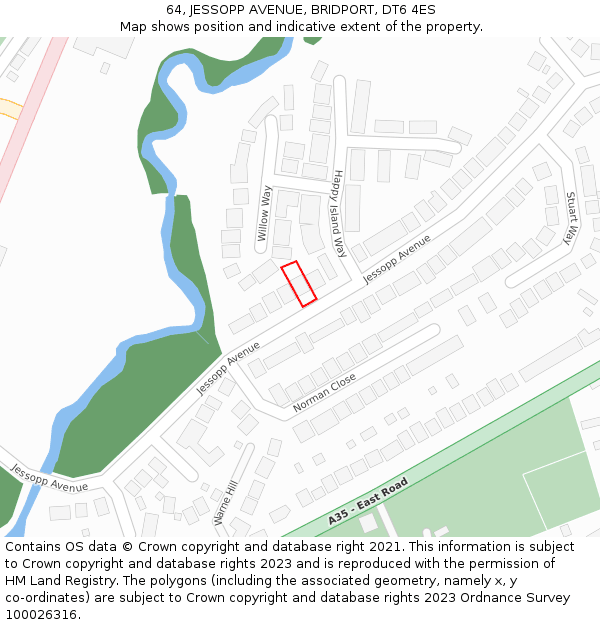 64, JESSOPP AVENUE, BRIDPORT, DT6 4ES: Location map and indicative extent of plot