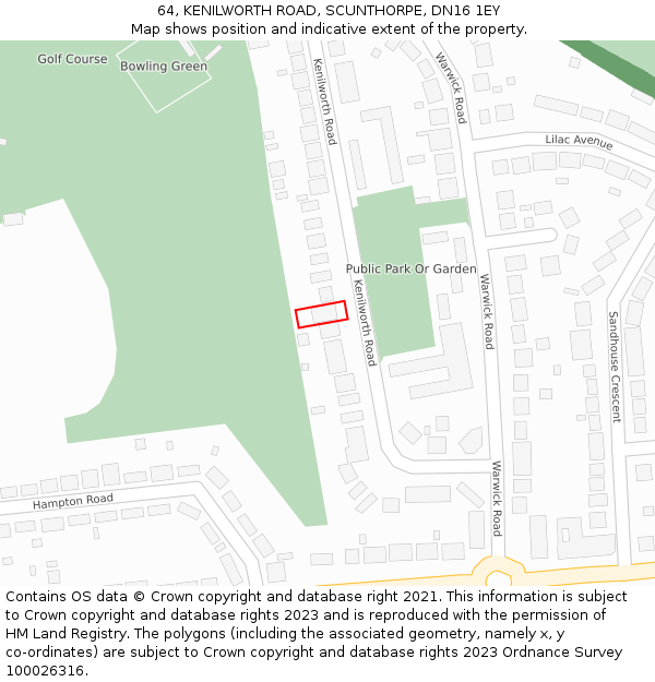 64, KENILWORTH ROAD, SCUNTHORPE, DN16 1EY: Location map and indicative extent of plot