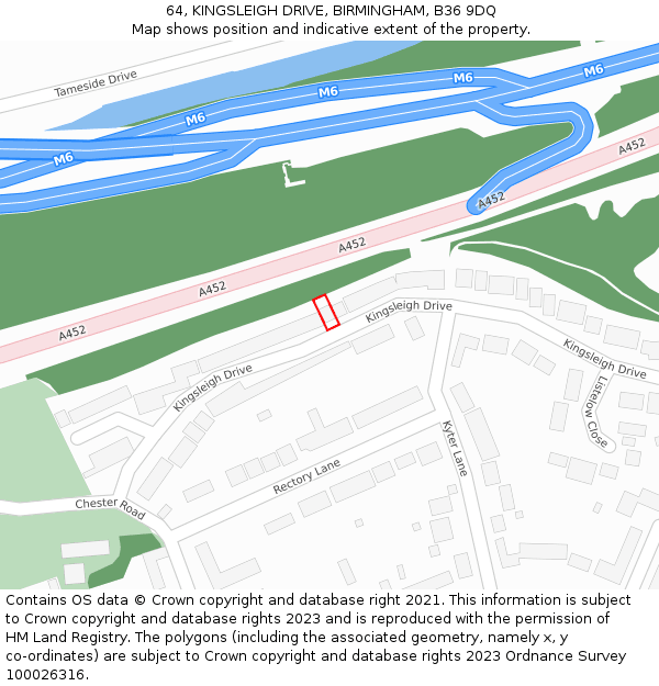 64, KINGSLEIGH DRIVE, BIRMINGHAM, B36 9DQ: Location map and indicative extent of plot