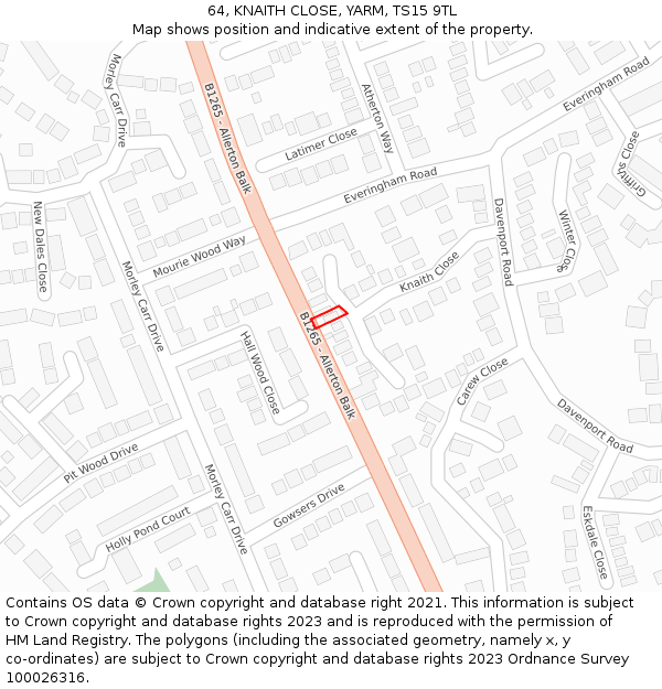 64, KNAITH CLOSE, YARM, TS15 9TL: Location map and indicative extent of plot