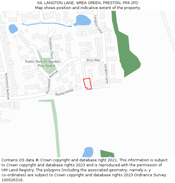 64, LANGTON LANE, WREA GREEN, PRESTON, PR4 2FD: Location map and indicative extent of plot