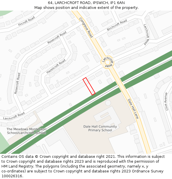 64, LARCHCROFT ROAD, IPSWICH, IP1 6AN: Location map and indicative extent of plot