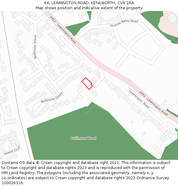 64, LEAMINGTON ROAD, KENILWORTH, CV8 2AA: Location map and indicative extent of plot