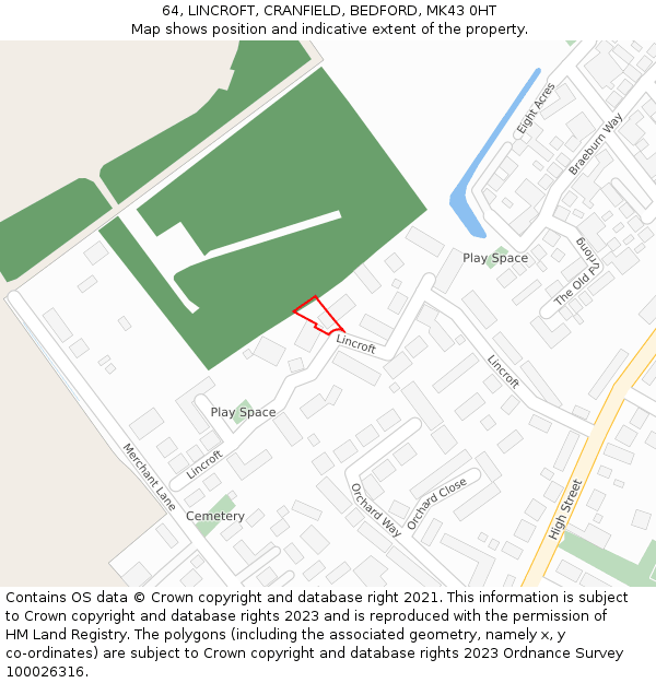 64, LINCROFT, CRANFIELD, BEDFORD, MK43 0HT: Location map and indicative extent of plot