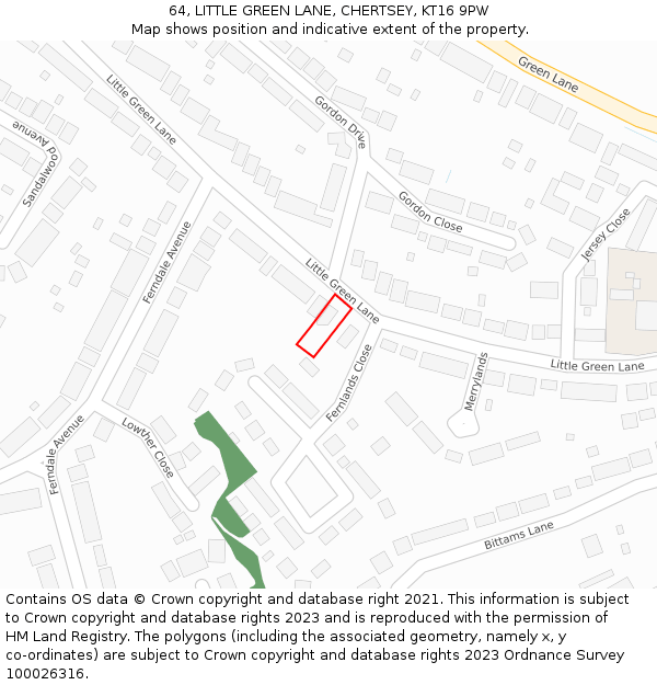 64, LITTLE GREEN LANE, CHERTSEY, KT16 9PW: Location map and indicative extent of plot
