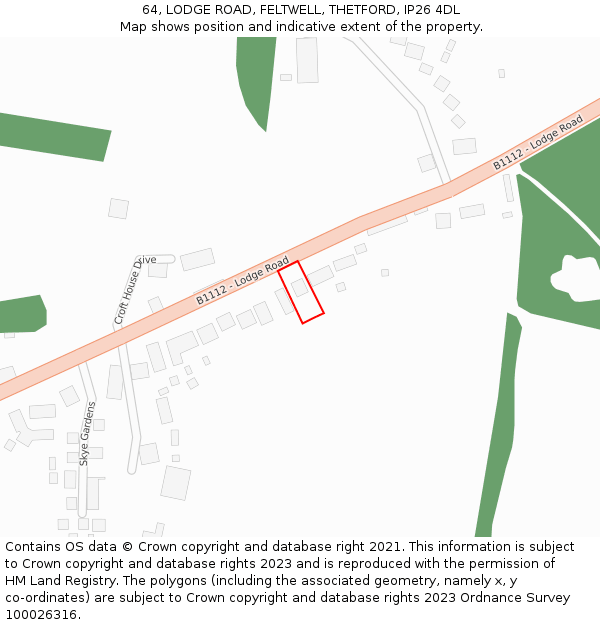 64, LODGE ROAD, FELTWELL, THETFORD, IP26 4DL: Location map and indicative extent of plot
