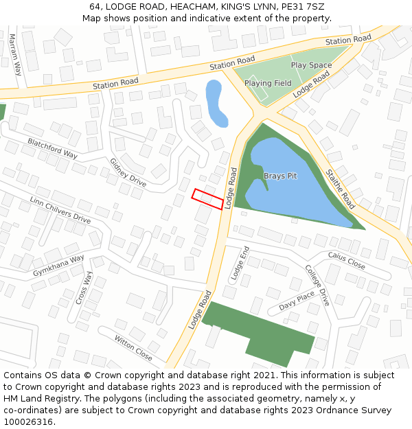 64, LODGE ROAD, HEACHAM, KING'S LYNN, PE31 7SZ: Location map and indicative extent of plot