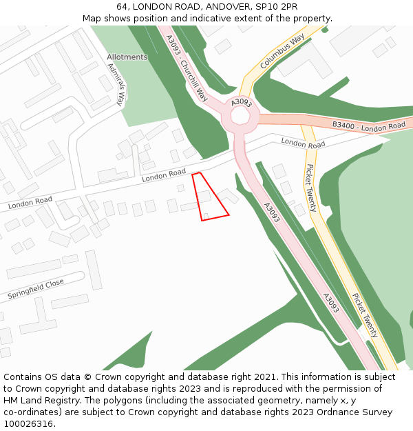 64, LONDON ROAD, ANDOVER, SP10 2PR: Location map and indicative extent of plot