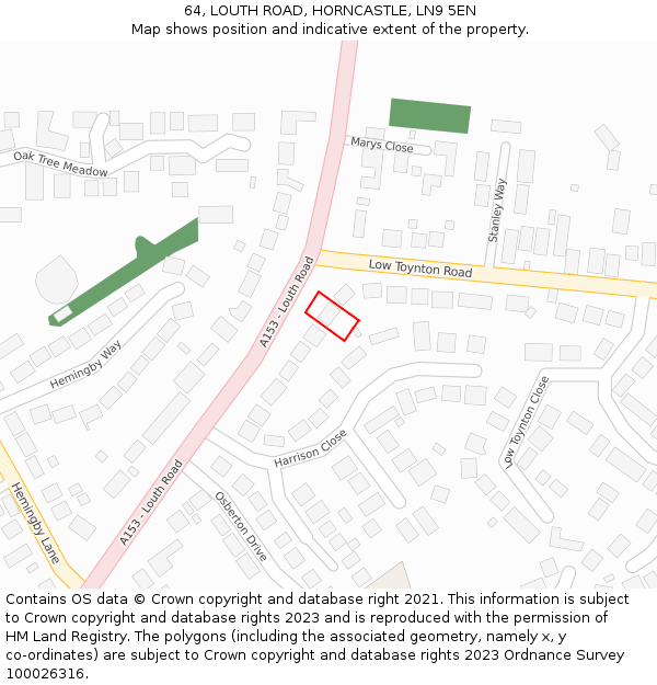 64, LOUTH ROAD, HORNCASTLE, LN9 5EN: Location map and indicative extent of plot