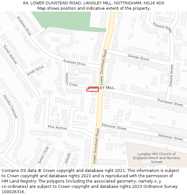 64, LOWER DUNSTEAD ROAD, LANGLEY MILL, NOTTINGHAM, NG16 4DX: Location map and indicative extent of plot