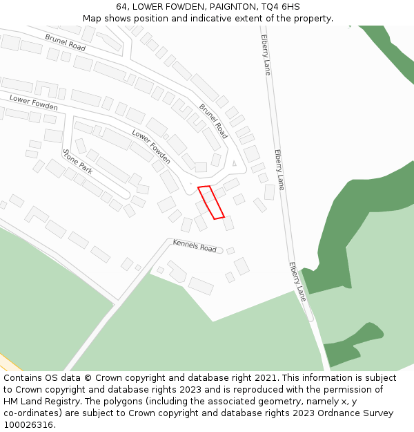 64, LOWER FOWDEN, PAIGNTON, TQ4 6HS: Location map and indicative extent of plot