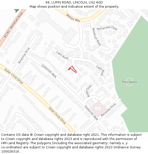 64, LUPIN ROAD, LINCOLN, LN2 4GD: Location map and indicative extent of plot